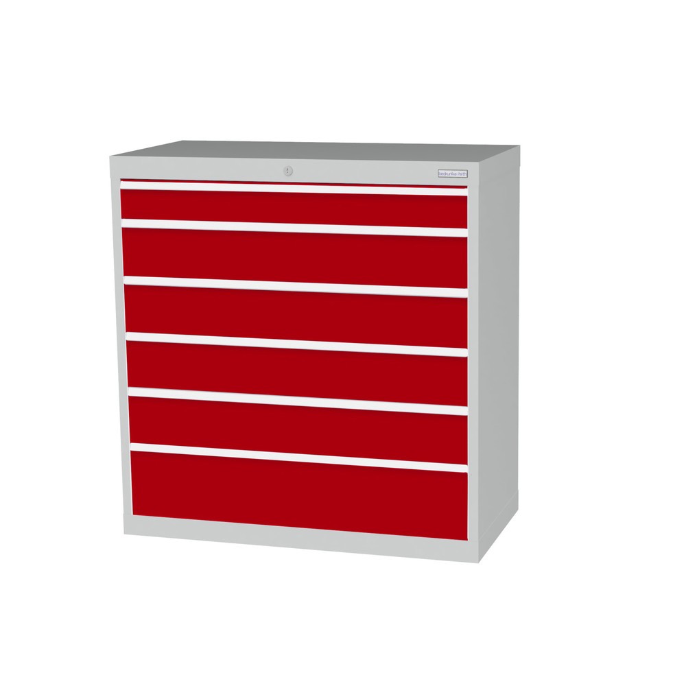 Immagine del prodotto: Bedrunka+Hirth Cassettiera professionale, cassetti 1x100 + 4x150 + 1x200 mm, AxLxP 1.019 x 980 x 500 mm, grigio chiaro, Rosso rubino