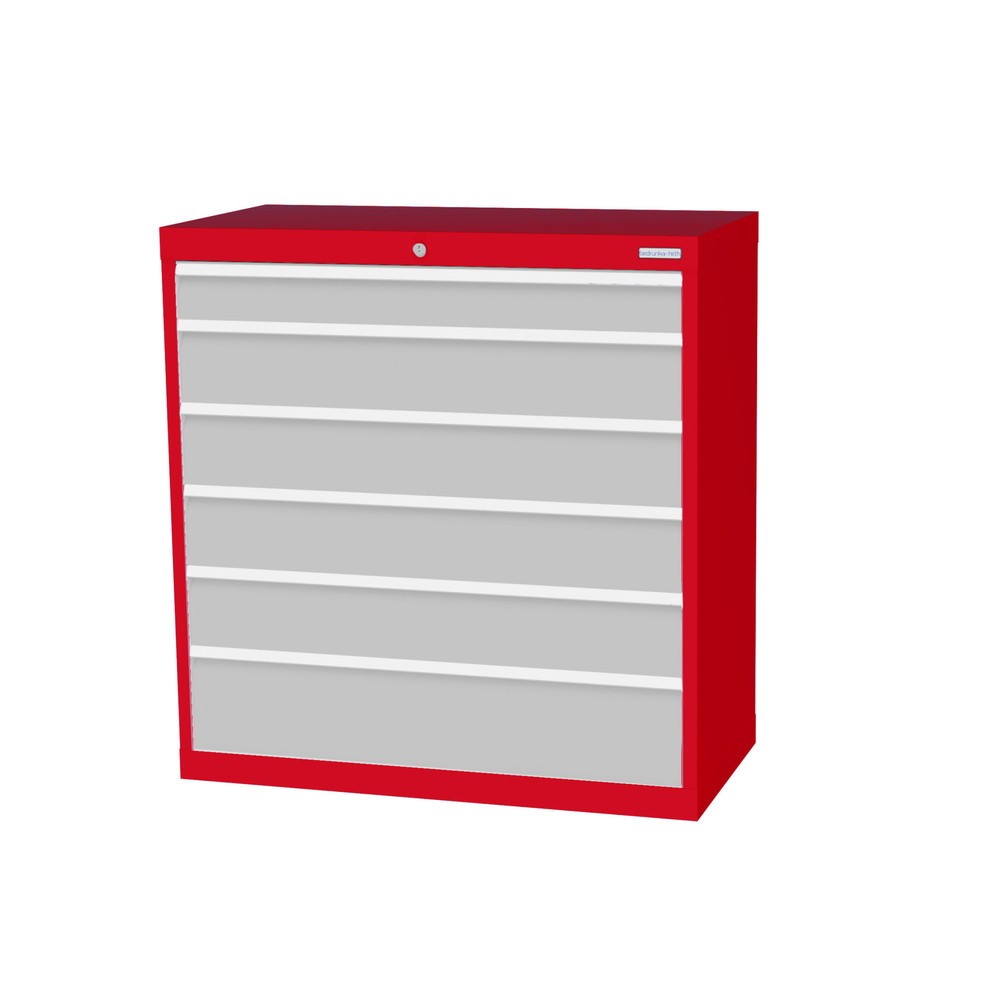 Immagine del prodotto: Bedrunka+Hirth Cassettiera professionale, cassetti 1x100 + 4x150 + 1x200 mm, AxLxP 1.019 x 980 x 500 mm, Rosso traffico, grigio chiaro