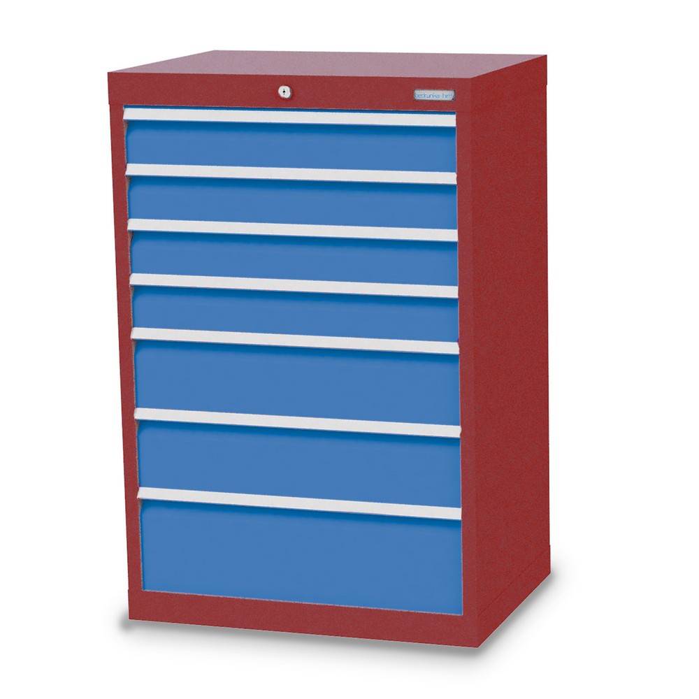 Immagine del prodotto: Bedrunka+Hirth Cassettiera professionale, cassetti 4x100 + 2x150 + 1x200 mm, AxLxP 1.019 x 680 x 500 mm, Rosso rubino, Blu luce