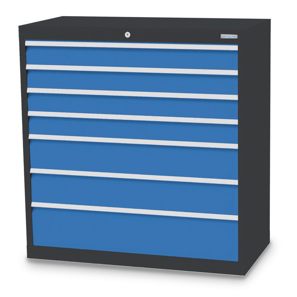 Immagine del prodotto: Bedrunka+Hirth Cassettiera professionale, cassetti 4x100 + 2x150 + 1x200 mm, AxLxP 1.019 x 980 x 500 mm, grigio antracite, Blu luce