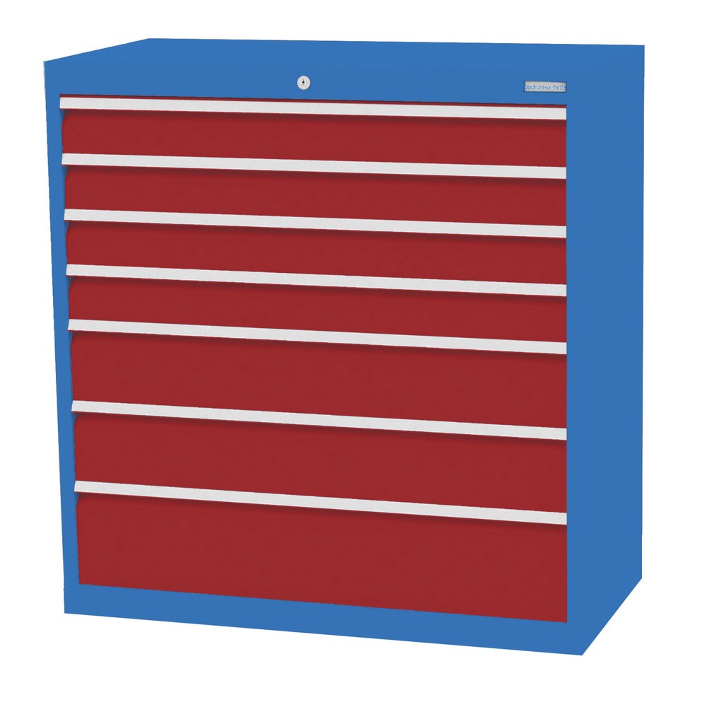 Immagine del prodotto: Bedrunka+Hirth Cassettiera professionale, cassetti 4x100 + 2x150 + 1x200 mm, AxLxP 1.019 x 980 x 500 mm, Blu luce, Rosso rubino