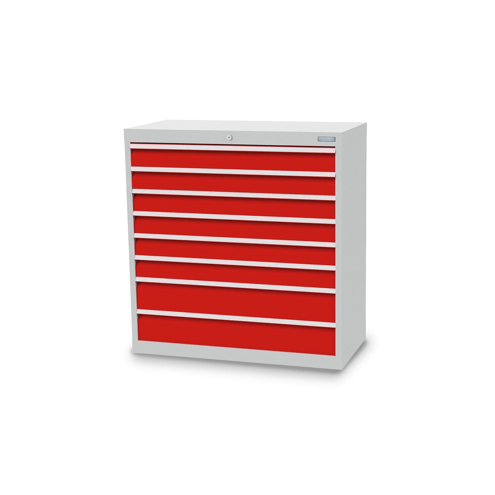 Immagine del prodotto: Bedrunka+Hirth Cassettiera professionale, cassetti 6x100 + 2x150 mm, AxLxP 1.019 x 980 x 500 mm, grigio chiaro, Rosso traffico