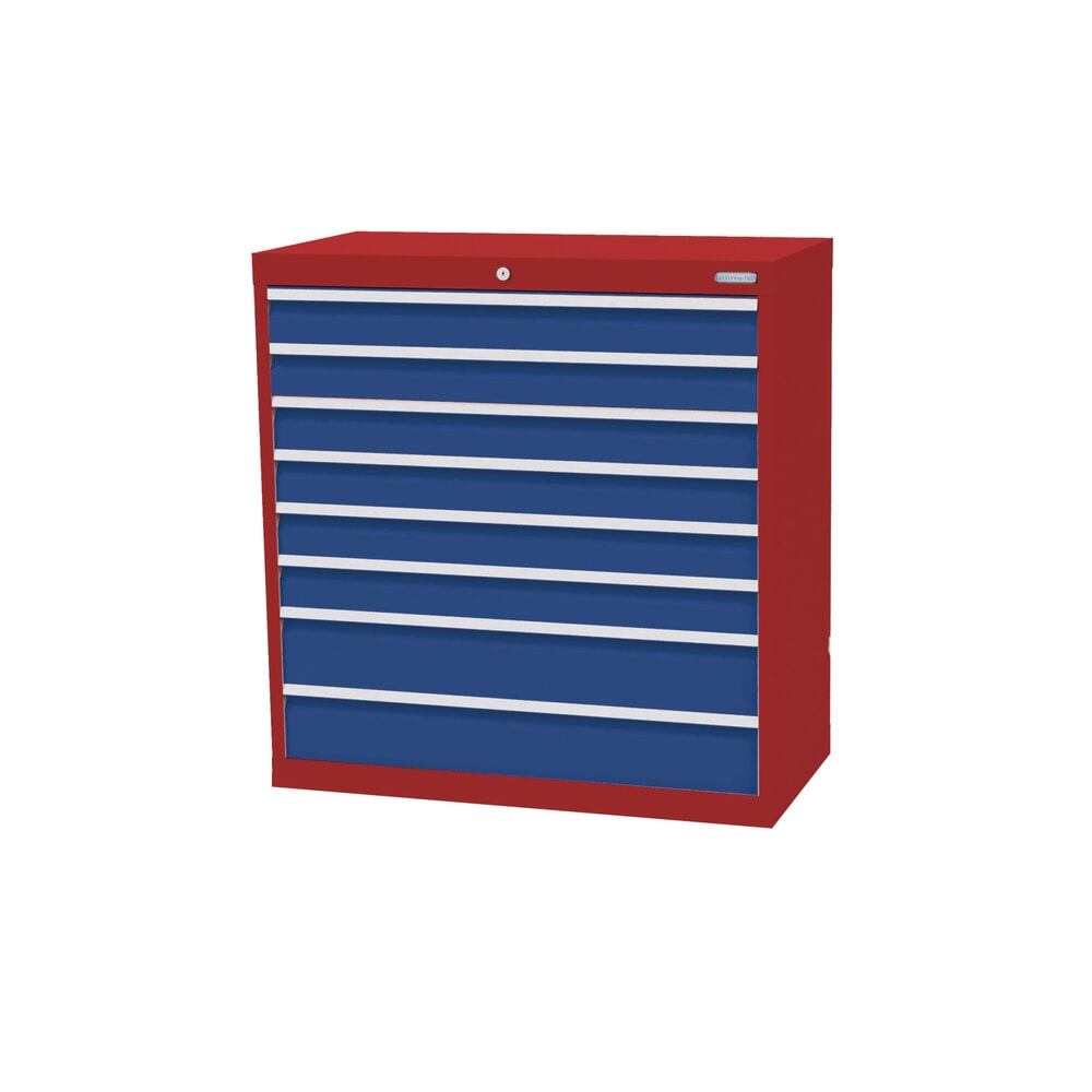 Immagine del prodotto: Bedrunka+Hirth Cassettiera professionale, cassetti 6x100 + 2x150 mm, AxLxP 1.019 x 980 x 500 mm, Rosso rubino, Blu genziana
