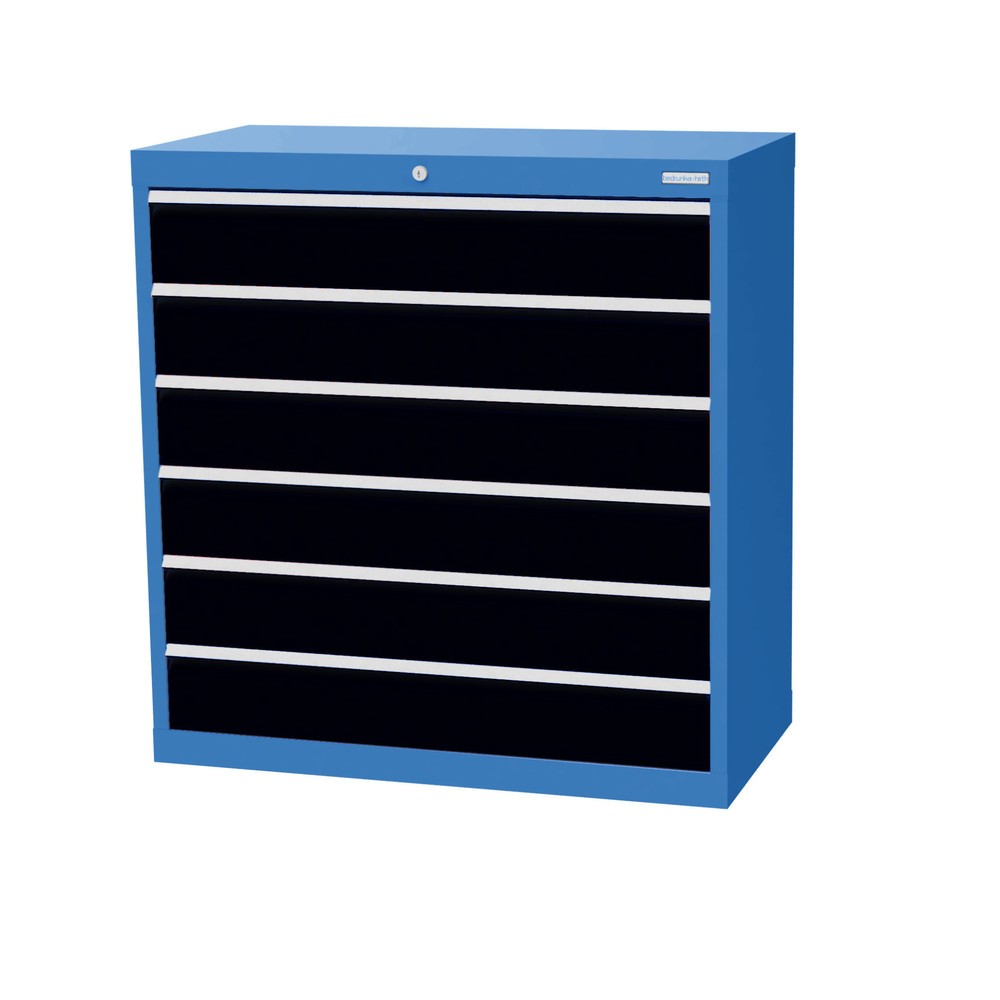 Immagine del prodotto: Bedrunka+Hirth Cassettiera professionale, cassetti 6x150 mm, AxLxP 1.019 x 980 x 500 mm, grigio antracite, Blu luce
