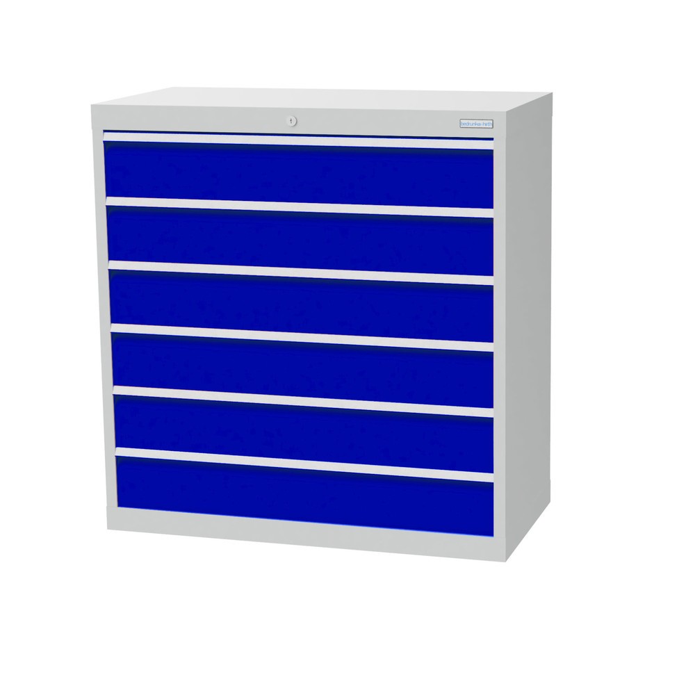 Immagine del prodotto: Bedrunka+Hirth Cassettiera professionale, cassetti 6x150 mm, AxLxP 1.019 x 980 x 500 mm, grigio chiaro, Blu genziana
