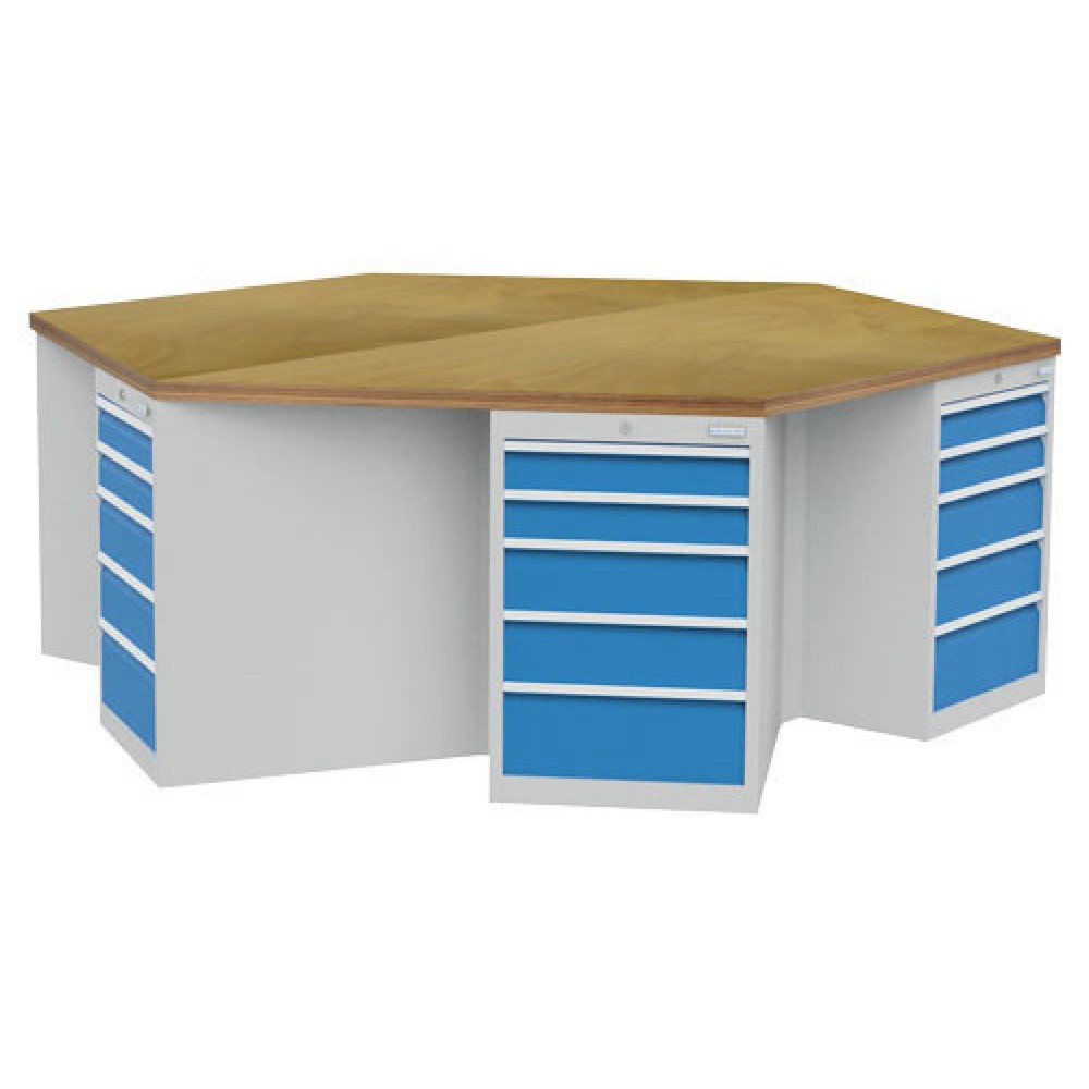 Produktabbildung Nr. 1: Bedrunka+Hirth Gruppenwerkbank R 18-24, mit 30 Schubladen, HxBxT 859 x 2.500 x 2.165 mm, lichtgrau, lichtblau