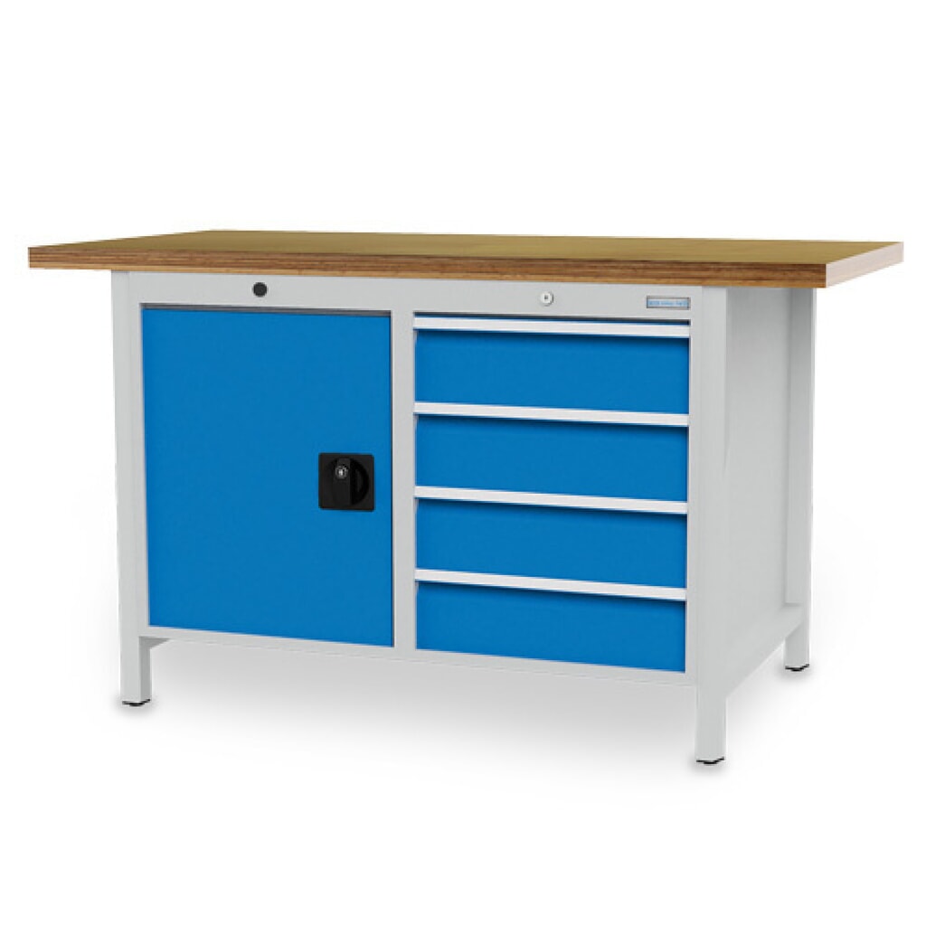 Bedrunka+Hirth Kastenwerkbank R 18-24, HxBxT 859 x 1.500 x 750 mm, lichtgrau, lichtblau, 4 Schubladen 4x150 mm, 1 Flügeltür 1x600 mm Produktabbildung: Bedrunka+Hirth Kastenwerkbank R 18-24, HxBxT 859 x 1.500 x 750 mm, lichtgrau, lichtblau, 4 Schubladen 4x150 mm, 1 Flügeltür 1x600 mm