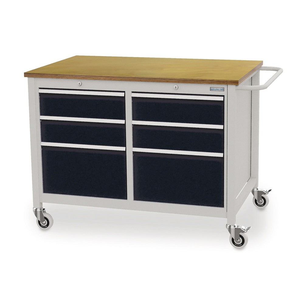 Bedrunka+Hirth Mobile Werkbank, 6 Schubladen, tiefschwarz Produktabbildung: Bedrunka+Hirth Mobile Werkbank, 6 Schubladen, tiefschwarz