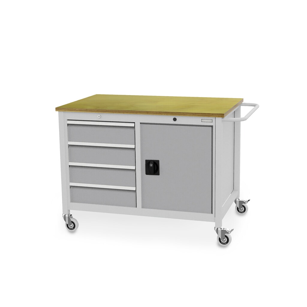 Bedrunka+Hirth Mobile Werkbank, Schrank, 4 Schubladen, weißaluminium Produktabbildung: Bedrunka+Hirth Mobile Werkbank, Schrank, 4 Schubladen, weißaluminium