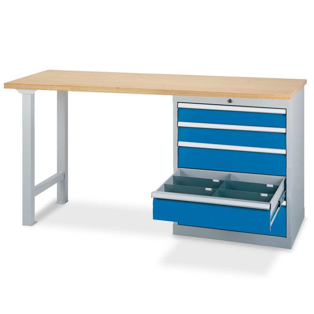 Produktabbildung Nr. 2: Bedrunka+Hirth Reihenwerkbank mit 4 Schubladen, TK 1.000 kg, HxBxT 859 x 1.500 x 600 mm, lichtblau