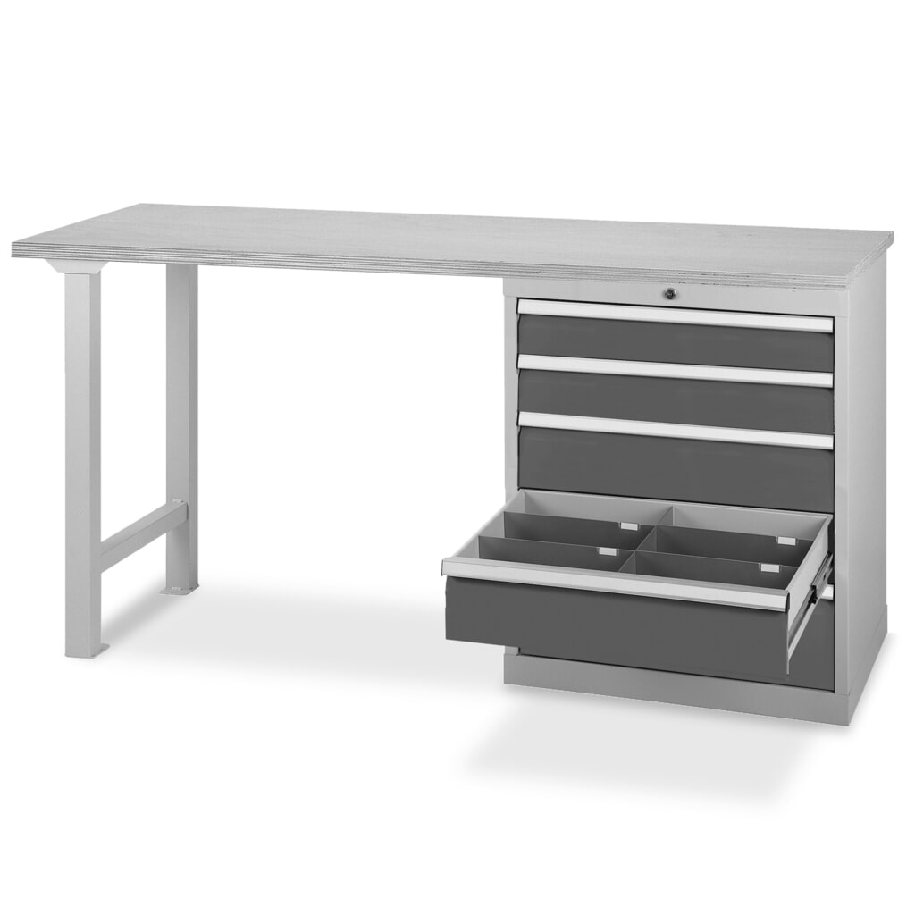 Bedrunka+Hirth Reihenwerkbank mit 5 Schubladen, TK 1.000 kg, HxBxT 859 x 2.000 x 600 mm, lichtblau Produktabbildung Nr. 2: Bedrunka+Hirth Reihenwerkbank mit 5 Schubladen, TK 1.000 kg, HxBxT 859 x 2.000 x 600 mm, lichtblau