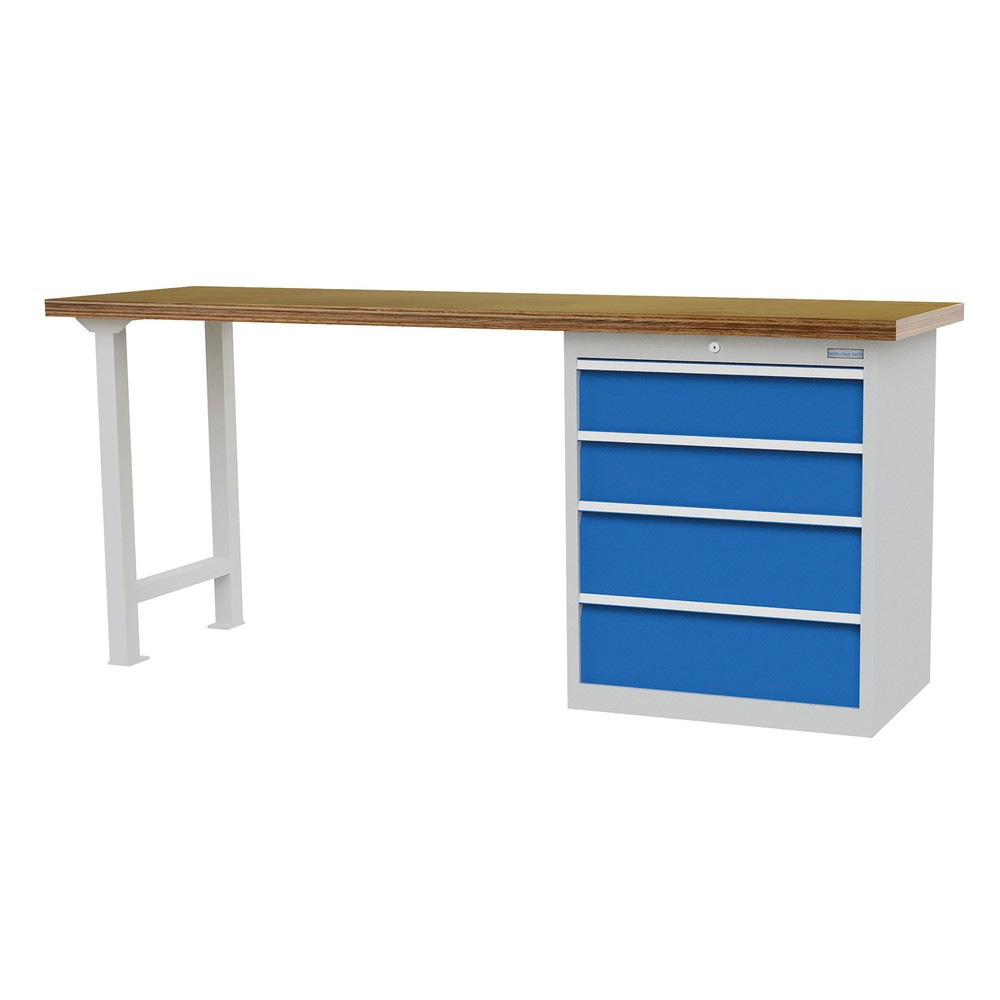 Produktabbildung: Bedrunka+Hirth Reihenwerkbank mit 4 Schubladen, TK 1.000 kg, HxBxT 859 x 2.000 x 600 mm, lichtblau