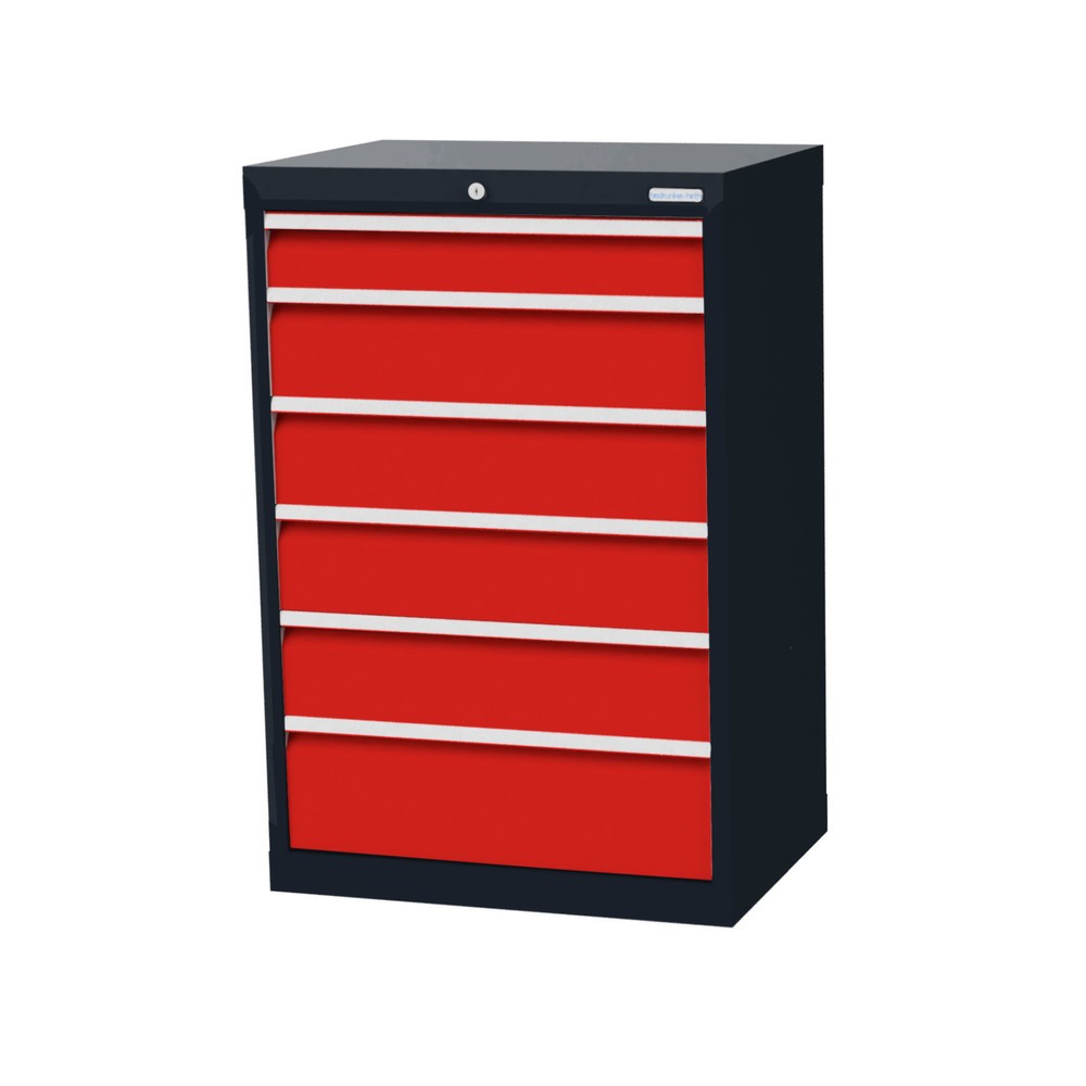Produktabbildung: Bedrunka+Hirth Schubladenschrank Profi, Schubladen 1x100 + 4x150 + 1x200 mm, HxBxT 1.019 x 680 x 500 mm, anthrazitgrau/verkehrsrot