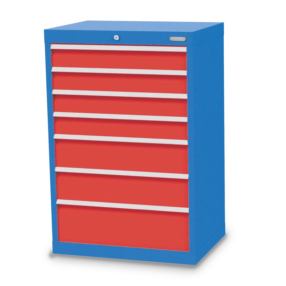 Produktabbildung: Bedrunka+Hirth Schubladenschrank Profi, Schubladen 4x100 + 2x150 + 1x200 mm, HxBxT 1.019 x 680 x 500 mm, lichtblau/verkehrsrot