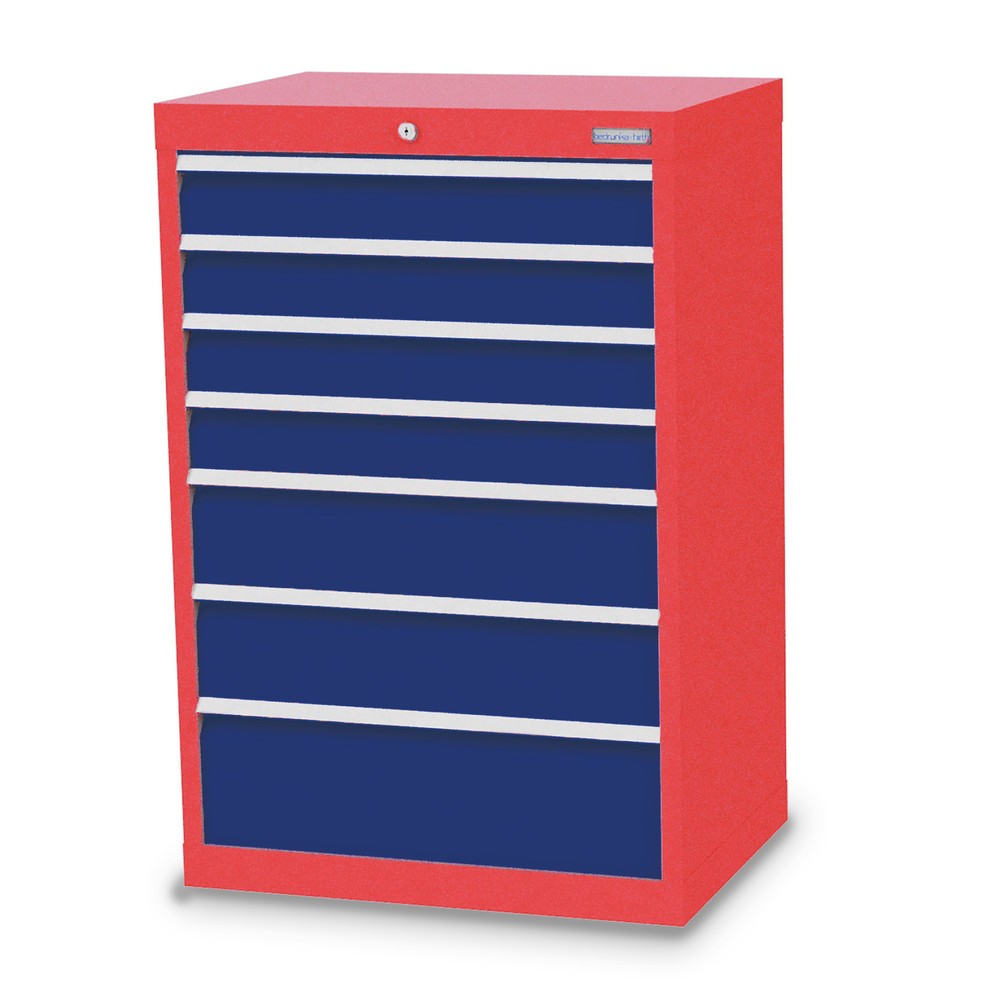 Produktabbildung: Bedrunka+Hirth Schubladenschrank Profi, Schubladen 4x100 + 2x150 + 1x200 mm, HxBxT 1.019 x 680 x 500 mm, verkehrsrot/enzianblau