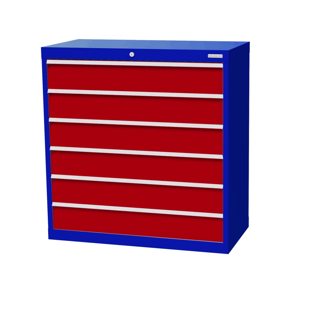 Produktabbildung: Bedrunka+Hirth Schubladenschrank Profi, Schubladen 6x150 mm, HxBxT 1.019 x 980 x 500 mm, enzianblau/rubinrot