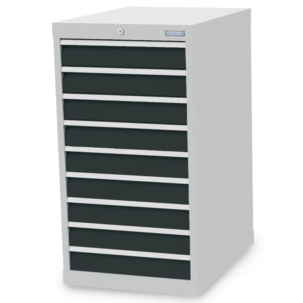 Produktabbildung: Bedrunka+Hirth Schubladenschrank R 18-24, HxBxT 1.019 x 555 x 736 mm, lichtgrau, anthrazitgrau, 9 Schubladen 9x100 mm