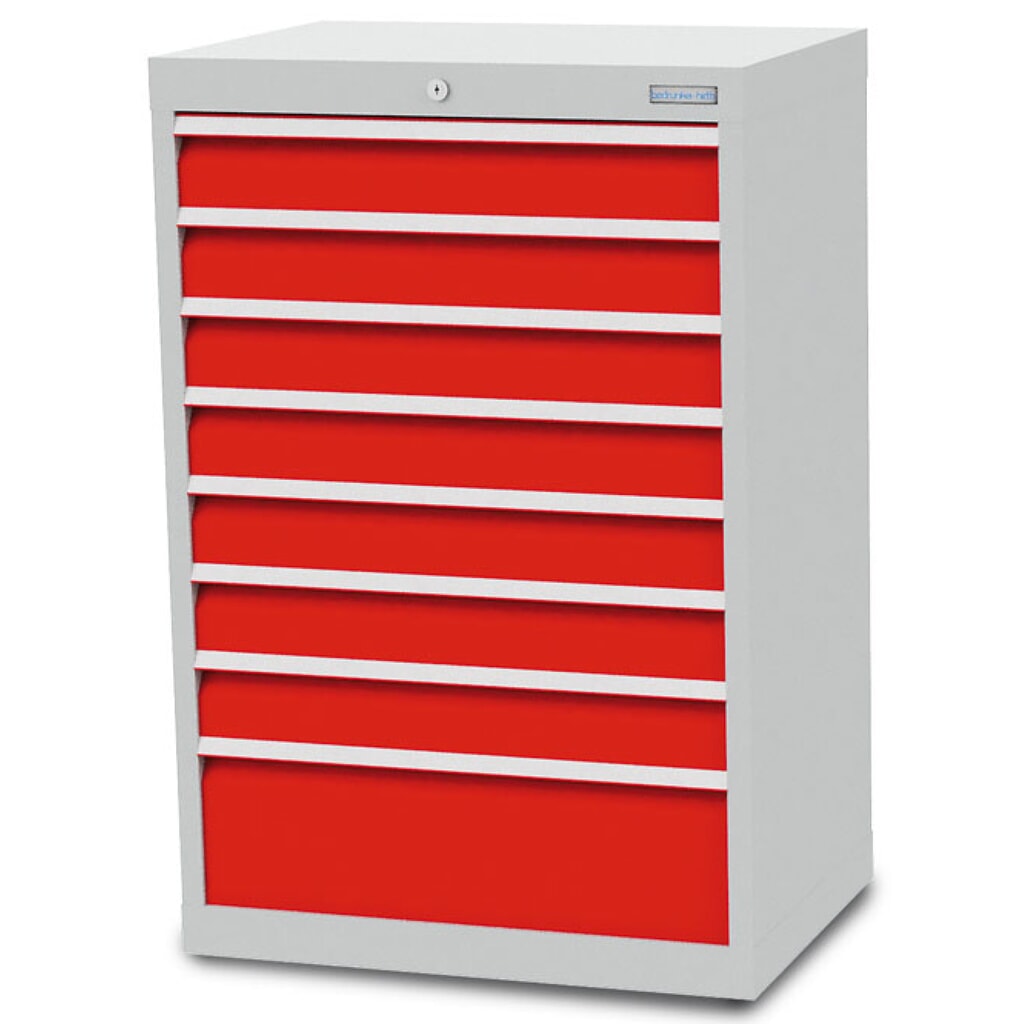 Bedrunka+Hirth Schubladenschrank R 24-16, HxBxT 1.019 x 680 x 500 mm, lichtgrau, lichtblau, 8 Schubladen Produktabbildung: Bedrunka+Hirth Schubladenschrank R 24-16, HxBxT 1.019 x 680 x 500 mm, lichtgrau, lichtblau, 8 Schubladen