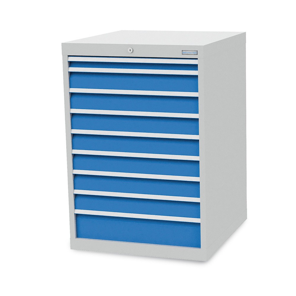 Produktabbildung Nr. 1: Bedrunka+Hirth Schubladenschrank R 24-24, HxBxT 1.019 x 705 x 736 mm, lichtgrau, lichtblau, 9 Schubladen 1x50 + 7x100 + 1x150 mm