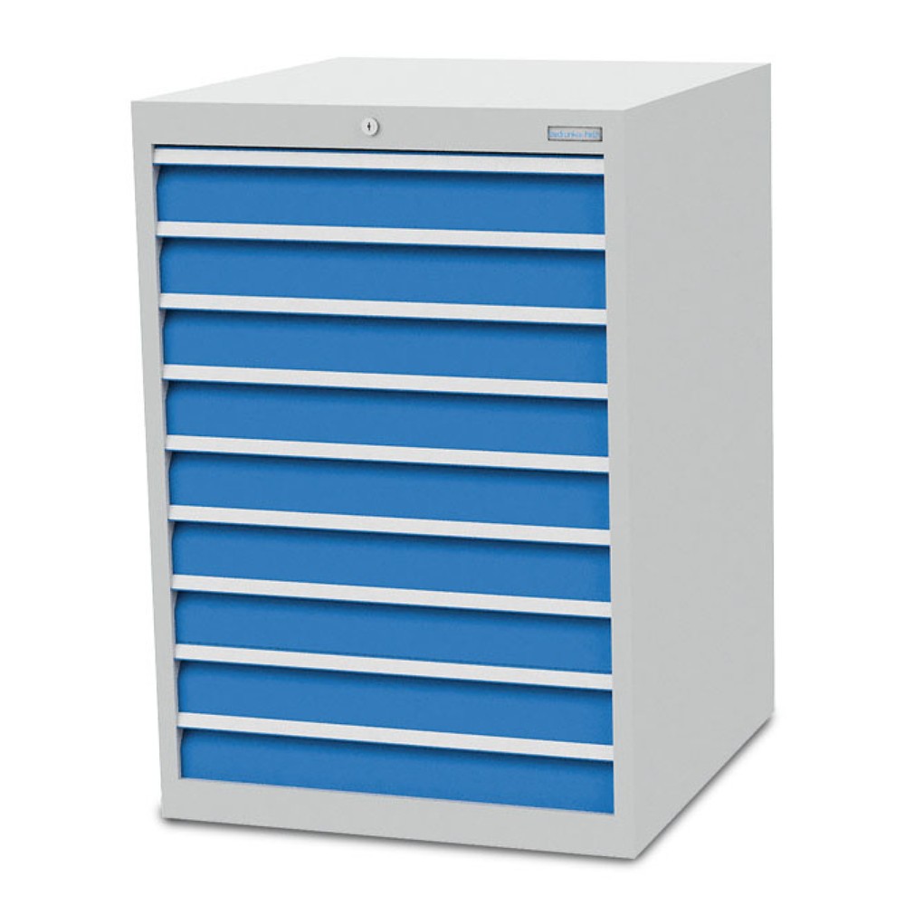 Produktabbildung Nr. 1: Bedrunka+Hirth Schubladenschrank R 24-24, HxBxT 1.019 x 705 x 736 mm, lichtgrau, lichtblau, 9 Schubladen 9x100 mm