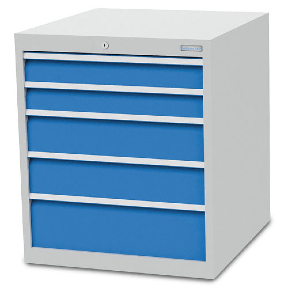 Produktabbildung: Bedrunka+Hirth Schubladenschrank R 24-24, HxBxT 819 x 705 x 736 mm, lichtgrau, lichtblau, 5 Schubladen 2x100 + 2x150 + 1x200 mm