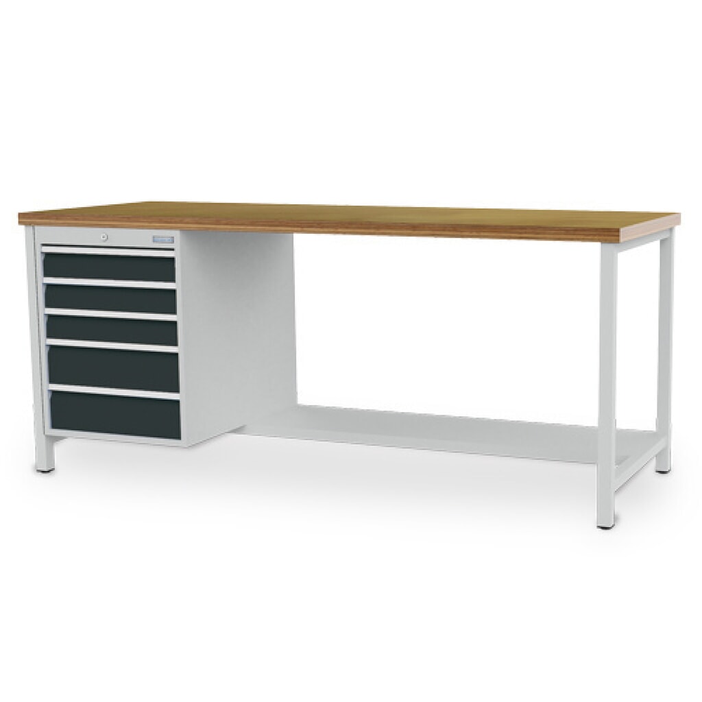 Bedrunka+Hirth Werkbank R 18-24, HxBxT 859 x 2.000 x 750 mm, lichtgrau, anthrazitgrau, 5 Schubladen 3x100 + 2x150 mm Produktabbildung: Bedrunka+Hirth Werkbank R 18-24, HxBxT 859 x 2.000 x 750 mm, lichtgrau, anthrazitgrau, 5 Schubladen 3x100 + 2x150 mm