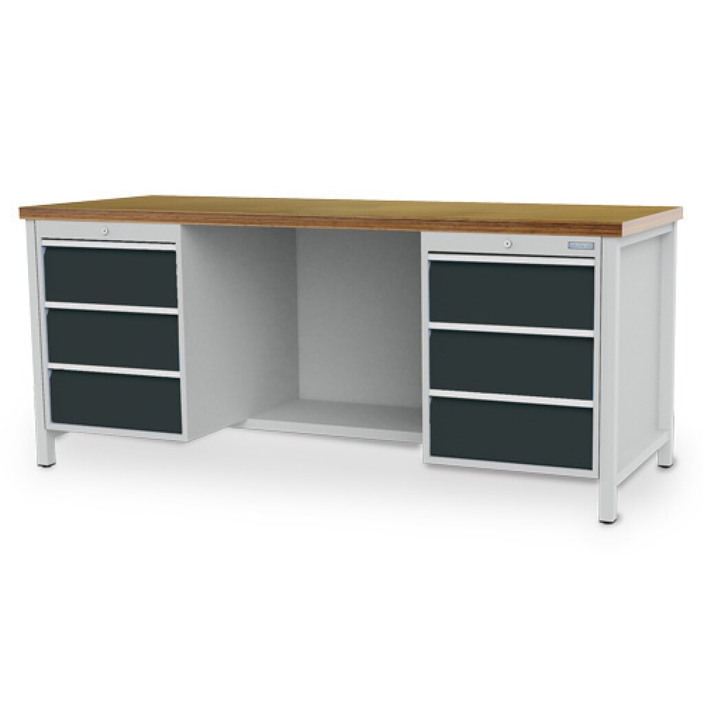 Bedrunka+Hirth Werkbank R 18-24, HxBxT 859 x 2.000 x 750 mm, lichtgrau, anthrazitgrau, 6 Schubladen 6x200 mm Produktabbildung: Bedrunka+Hirth Werkbank R 18-24, HxBxT 859 x 2.000 x 750 mm, lichtgrau, anthrazitgrau, 6 Schubladen 6x200 mm