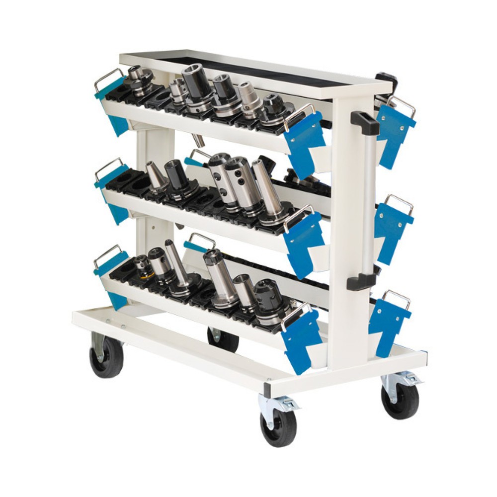 Produktabbildung Nr. 1: Bedrunka+Hirth Werkzeugwagen für CNC-Werkzeuge, mit 6 Werkzeugaufnahmeträgern, lichtgrau, lichtblau, HxBxT 950 x 560 x 930 mm