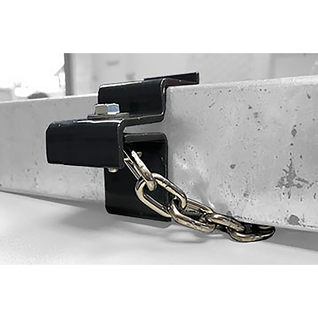 Befestigungsschelle zur Aufnahme einer Sperrkette für wsm® Einkaufswagenüberdachung Produktabbildung: Befestigungsschelle zur Aufnahme einer Sperrkette für wsm® Einkaufswagenüberdachung