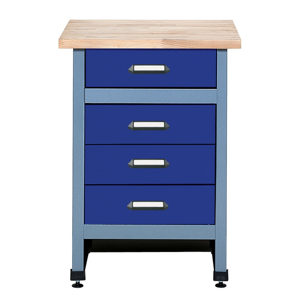 Beistelltisch für Werkbank mit 4 Schubladen, BxT 600 x 600 mm, blau Produktabbildung: Beistelltisch für Werkbank mit 4 Schubladen, BxT 600 x 600 mm, blau