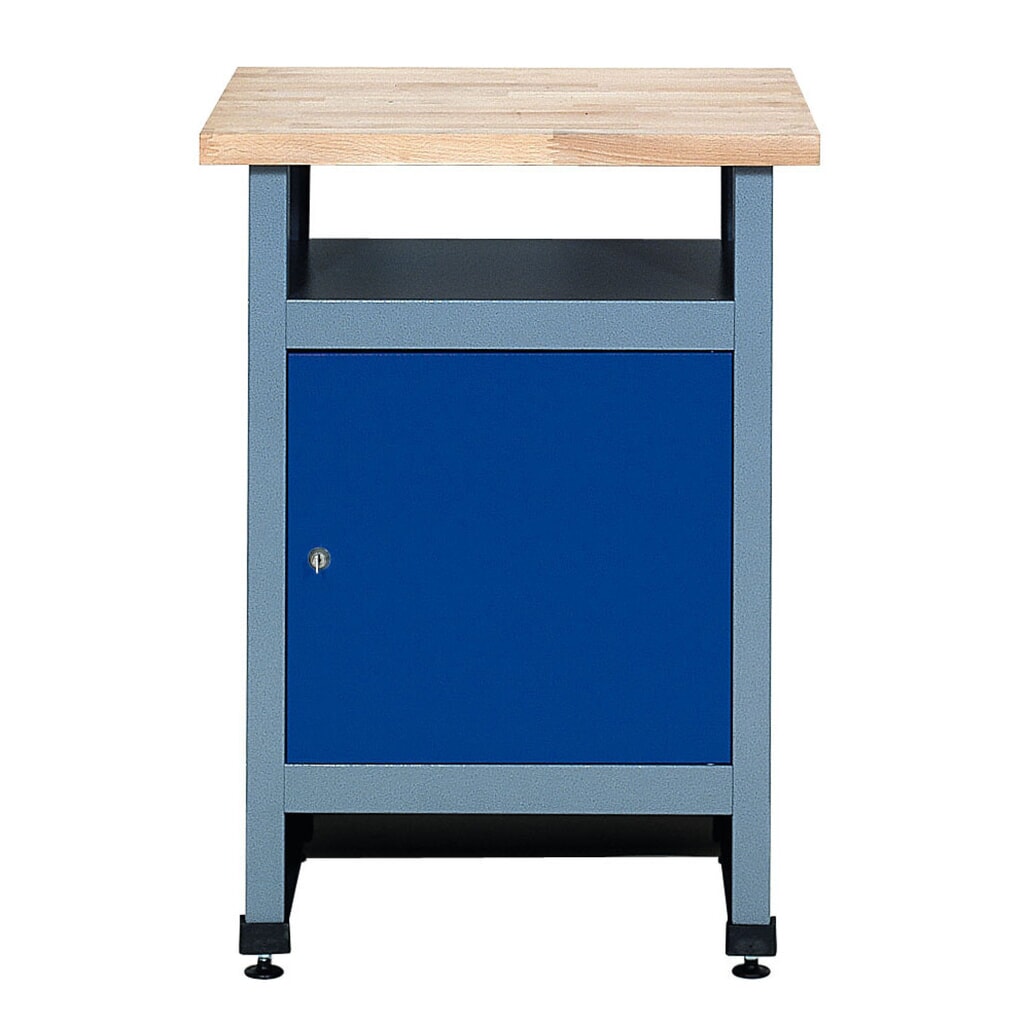 Beistelltisch für Werkbank mit Tür + Ablage, BxT 600 x 600 mm, blau Produktabbildung: Beistelltisch für Werkbank mit Tür + Ablage, BxT 600 x 600 mm, blau