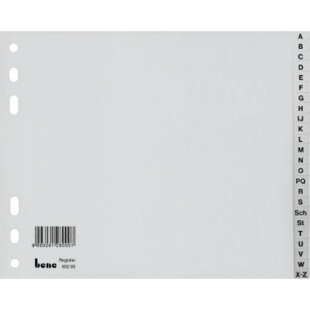 Produktabbildung: Bene Register A-Z 93220 DIN A4 halbe Höhe PP 20teilig