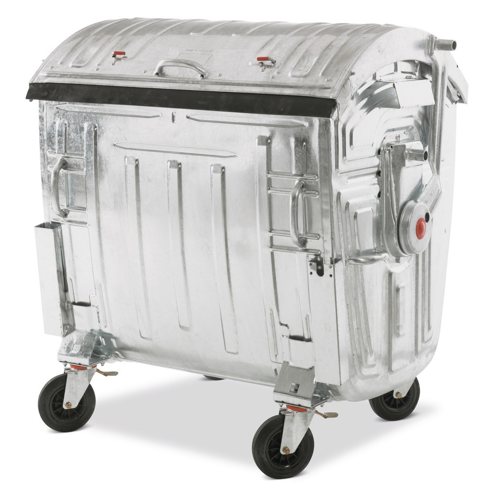 Illustration du produit: Grand conteneur à déchets en acier galvanisé, 1 100 litres, conforme DIN EN 840-3, avec 4 roulettes