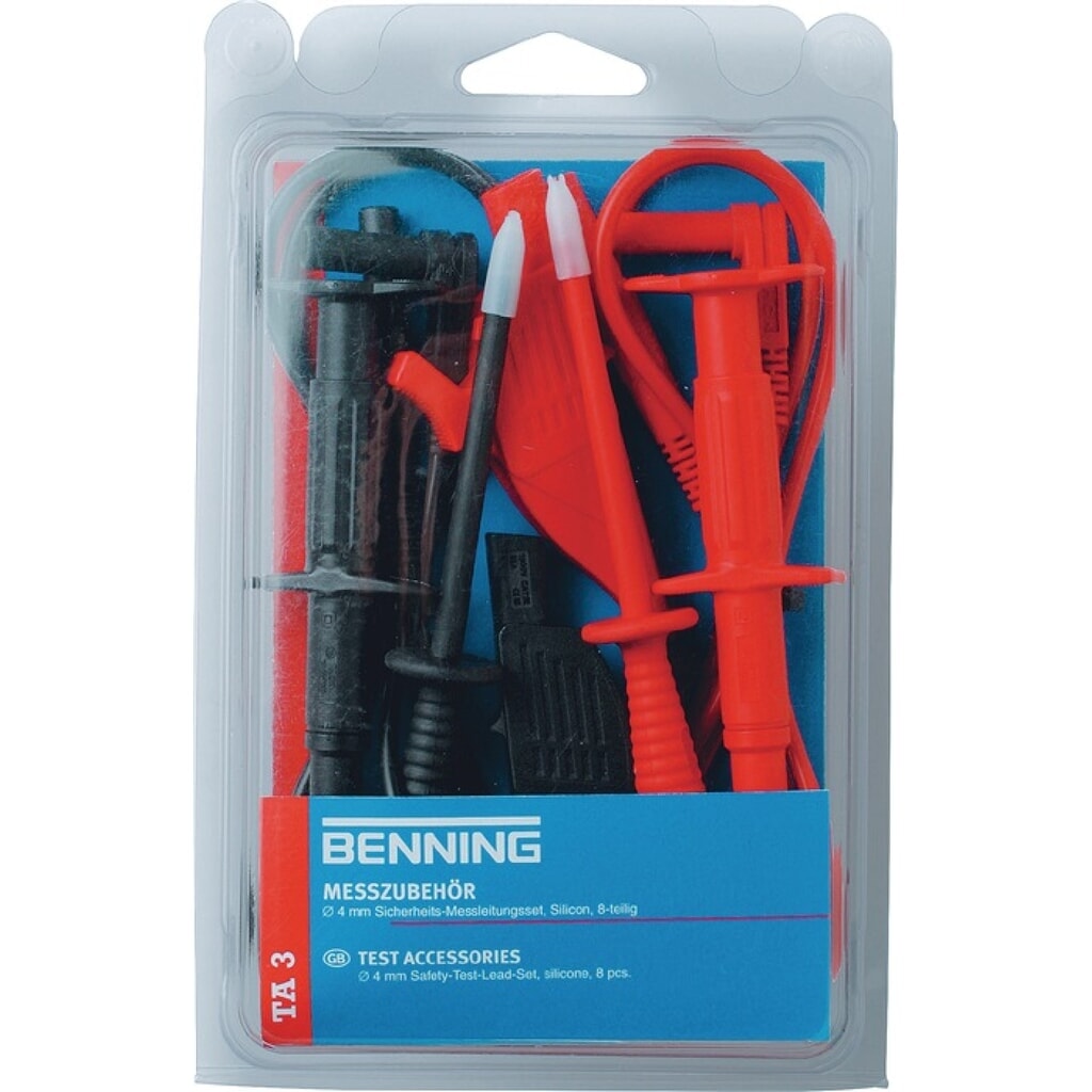 BENNING Messleitungssatz TA 3 044126 8-tlg.Messspitzen-Ø 4mm L.1000mm Produktabbildung: BENNING Messleitungssatz TA 3 044126 8-tlg.Messspitzen-Ø 4mm L.1000mm
