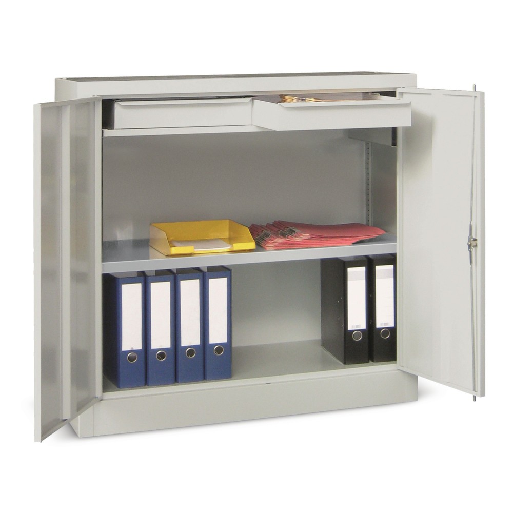 Product afbeelding: Kantoorkast PAVOY met 1 legbord + 2 lades, hxbxd 1.000 x 1.000 x 500 mm, gentiaanblauw, lichtgrijs