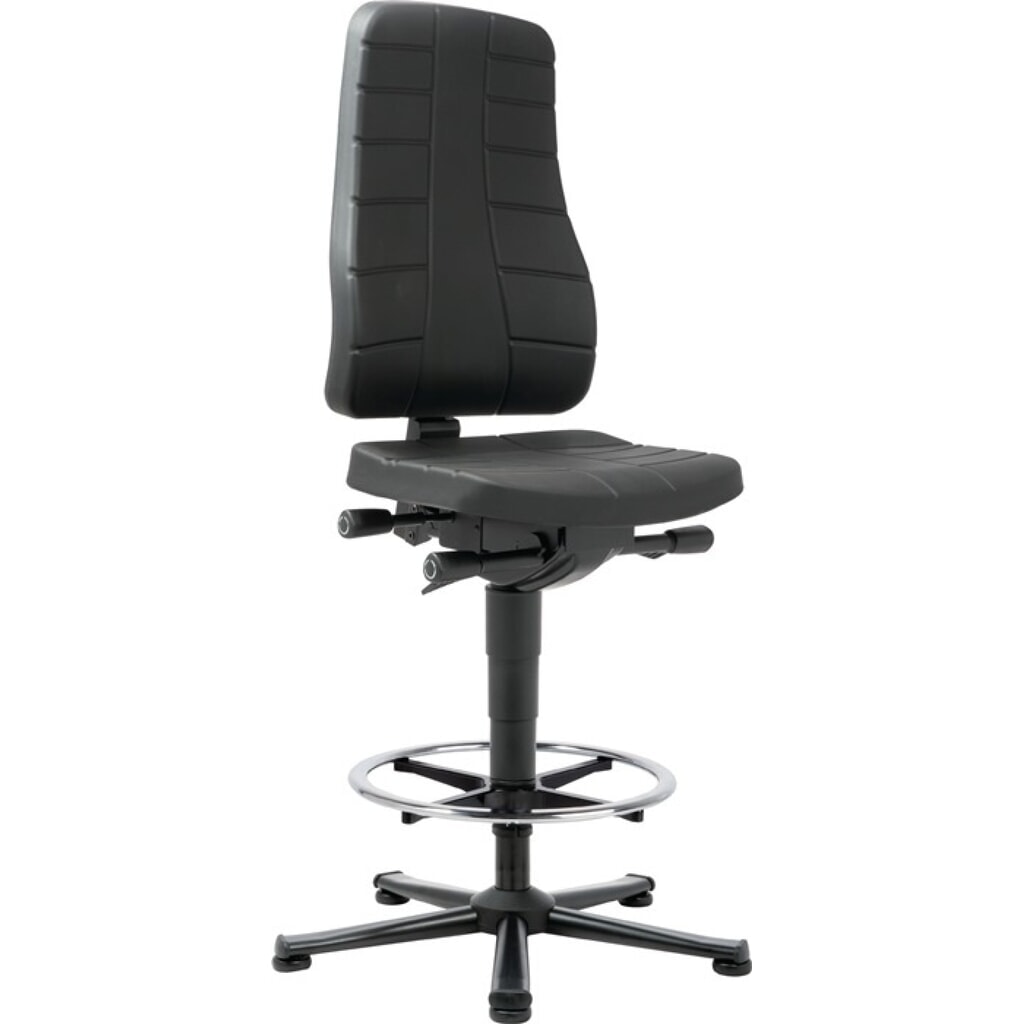bimos Arbeitsdrehstuhl All-In-One Highline, Integralschaum schwarz, Bodengleiter + Fußring, 570-830 mm Produktabbildung: bimos Arbeitsdrehstuhl All-In-One Highline, Integralschaum schwarz, Bodengleiter + Fußring, 570-830 mm
