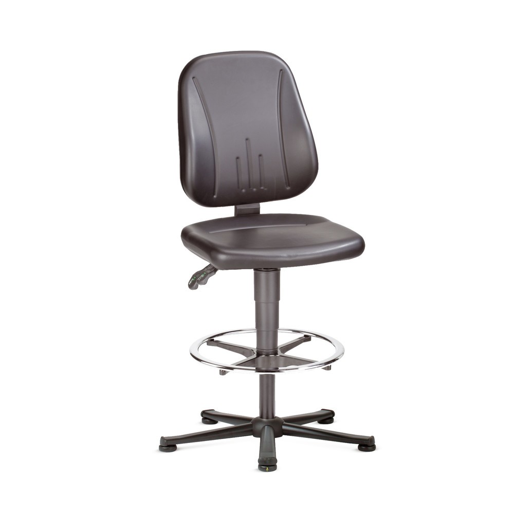 bimos Arbeitsdrehstuhl ESD Unitec, Kunstleder, mit Gleitern + Fußring, schwarz Produktabbildung: bimos Arbeitsdrehstuhl ESD Unitec, Kunstleder, mit Gleitern + Fußring, schwarz