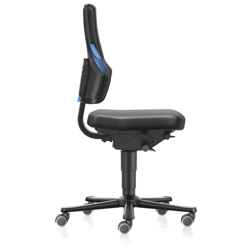 Produktabbildung Nr. 2: bimos Arbeitsdrehstuhl Nexxit, Kunstlederpolster schwarz, Rollen, Grifffarbe blau 450-600 mm