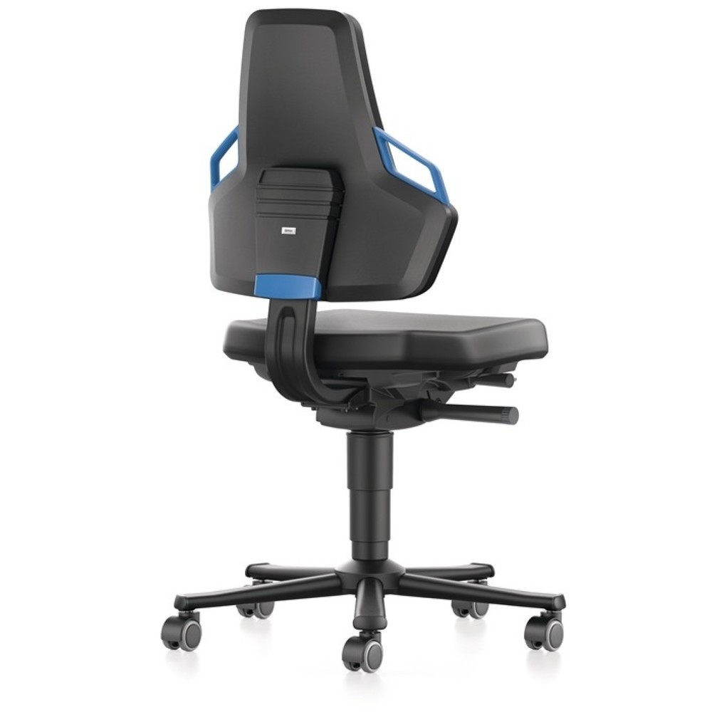 Produktabbildung Nr. 3: bimos Arbeitsdrehstuhl Nexxit, Kunstlederpolster schwarz, Rollen, Grifffarbe blau 450-600 mm
