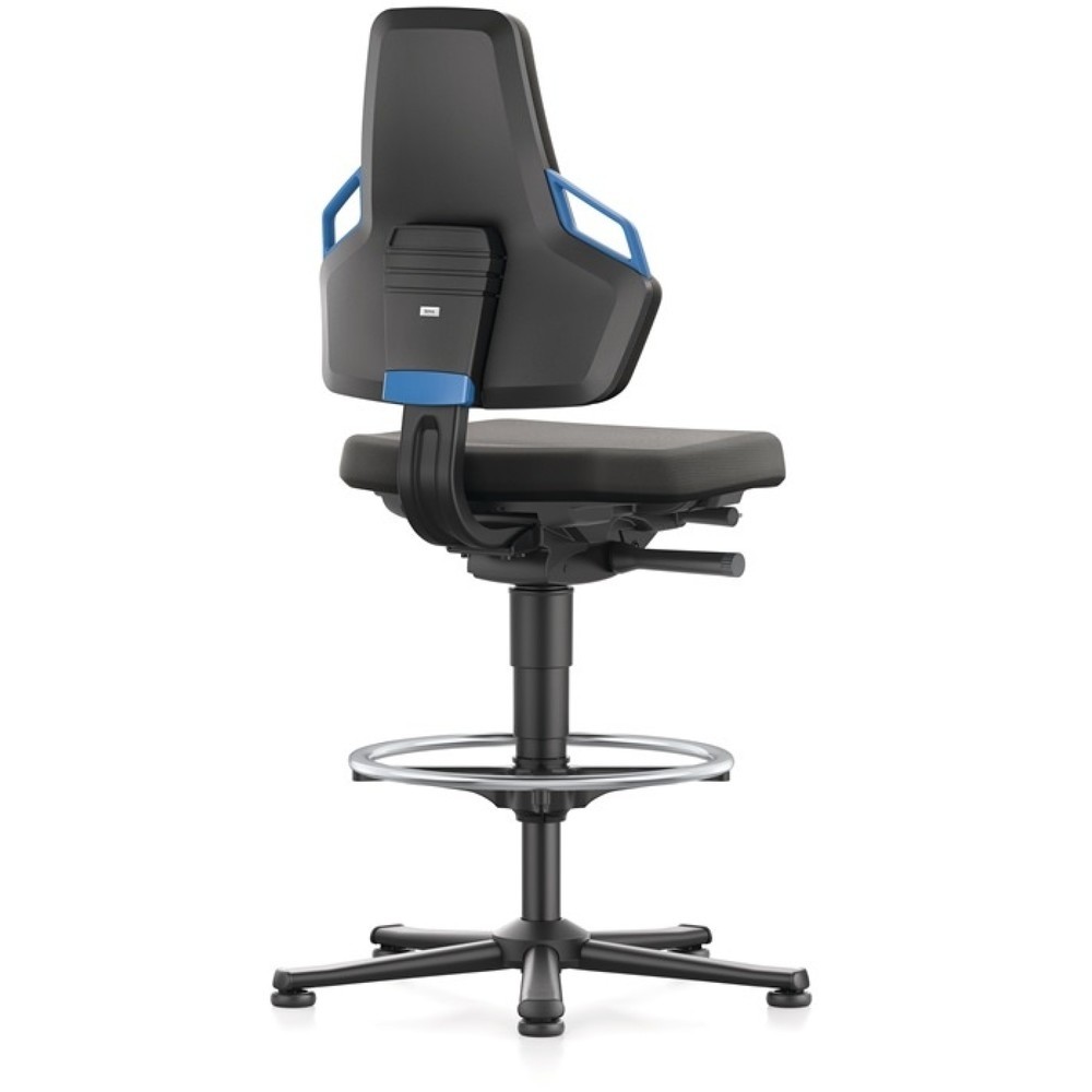 Produktabbildung Nr. 2: bimos Arbeitsdrehstuhl Nexxit, Supertec-Gewebe schwarz, Bodengleiter + Fußring, Grifffarbe blau 570-820 mm