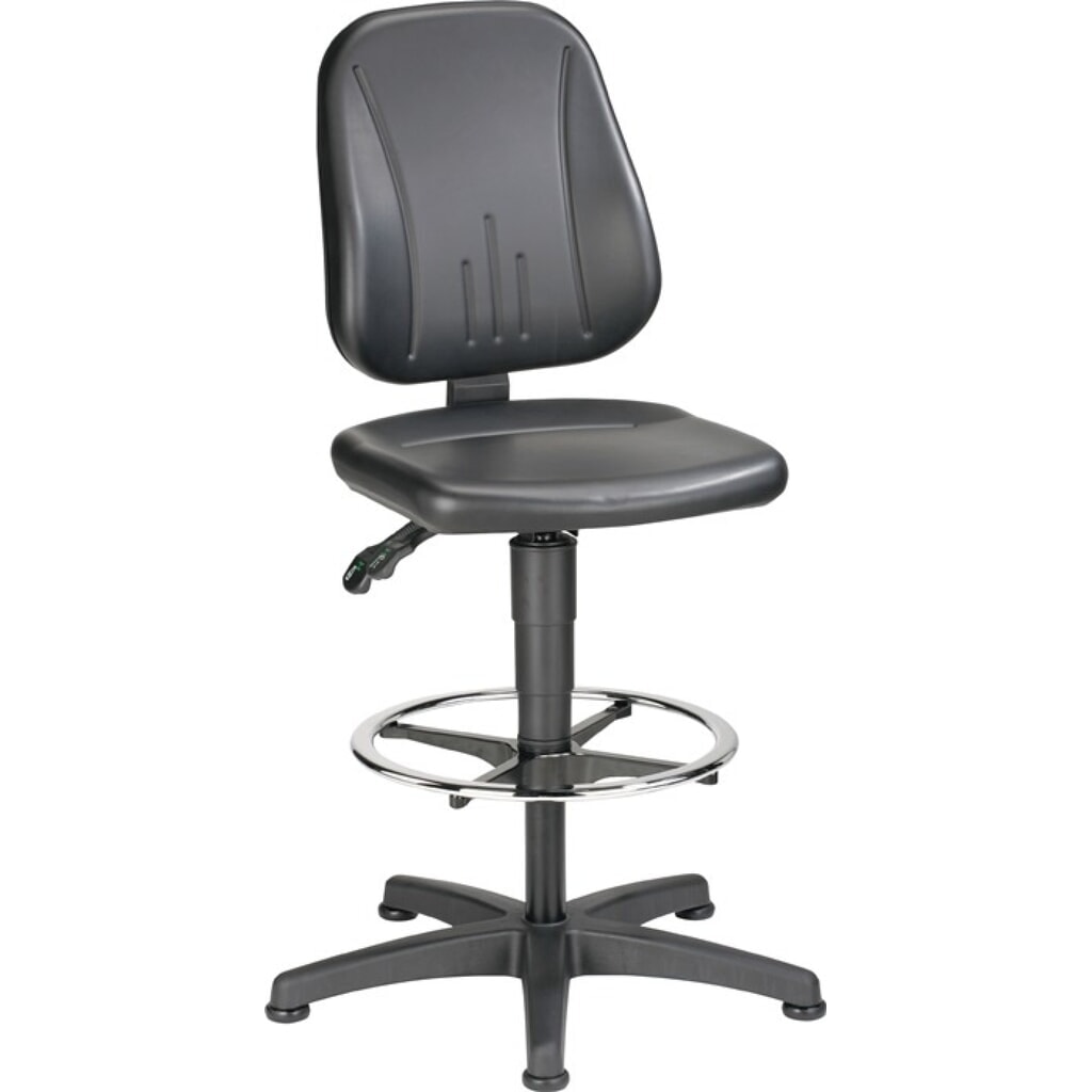bimos Arbeitsdrehstuhl Unitec, Kunstlederpolster schwarz, Bodengleiter + Fußring, 580-850 mm Produktabbildung: bimos Arbeitsdrehstuhl Unitec, Kunstlederpolster schwarz, Bodengleiter + Fußring, 580-850 mm