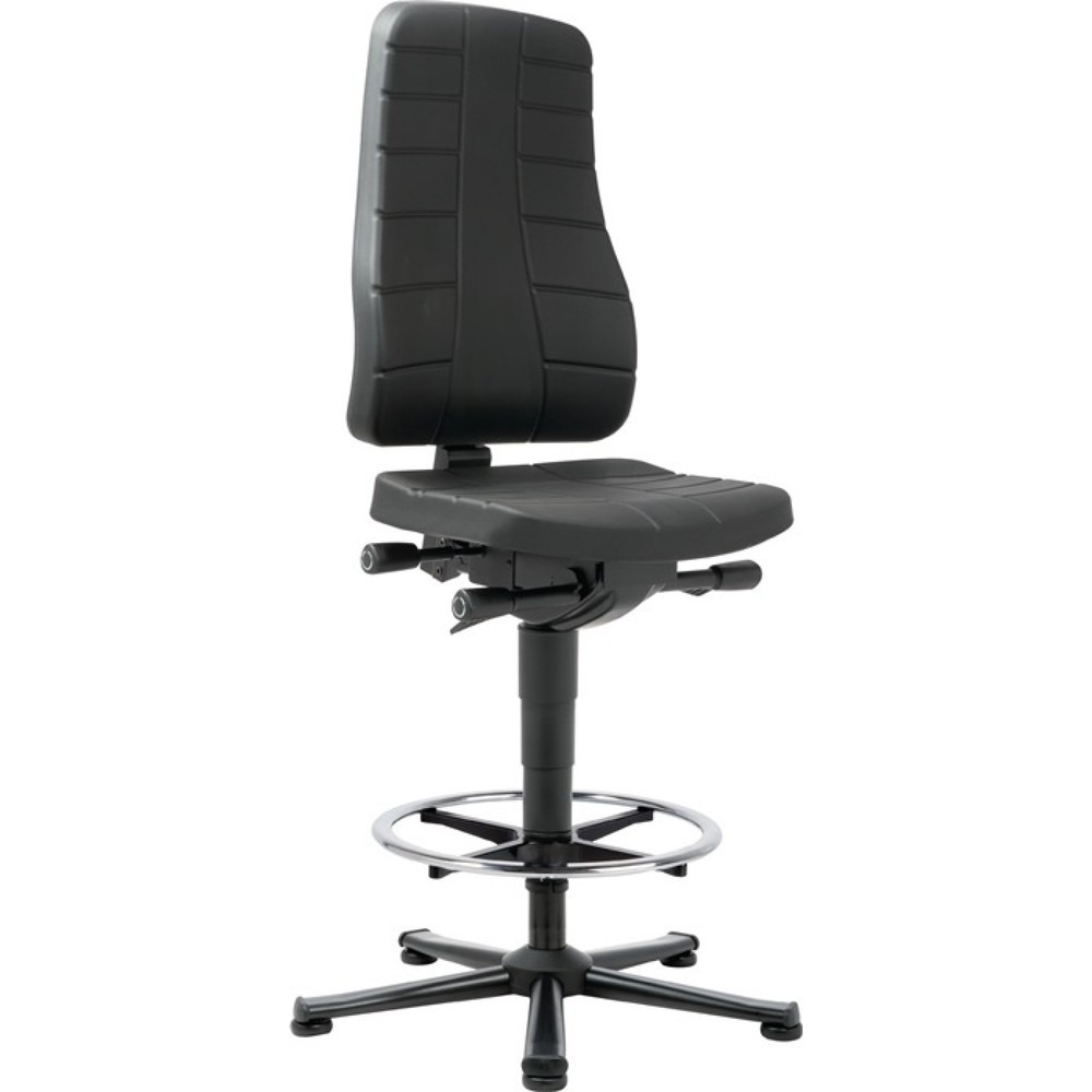 Illustration du produit: Chaise de travail pivotante bimos All-In-One Highline, mousse intégrale noir, patins + anneau repose-pieds, 570-830 mm