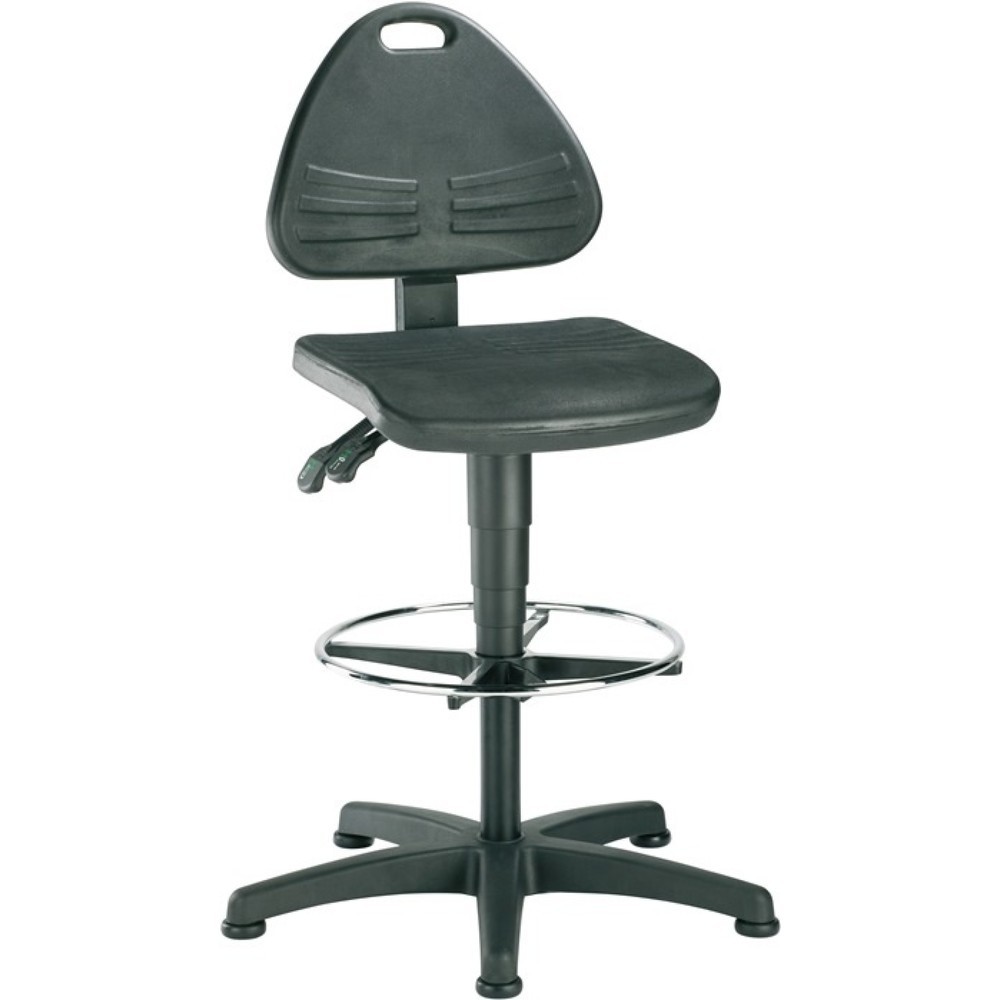 Illustration du produit: Chaise de travail pivotante bimos ISITEC, mousse intégrale noir, patins + anneau repose-pieds, 580-850 mm