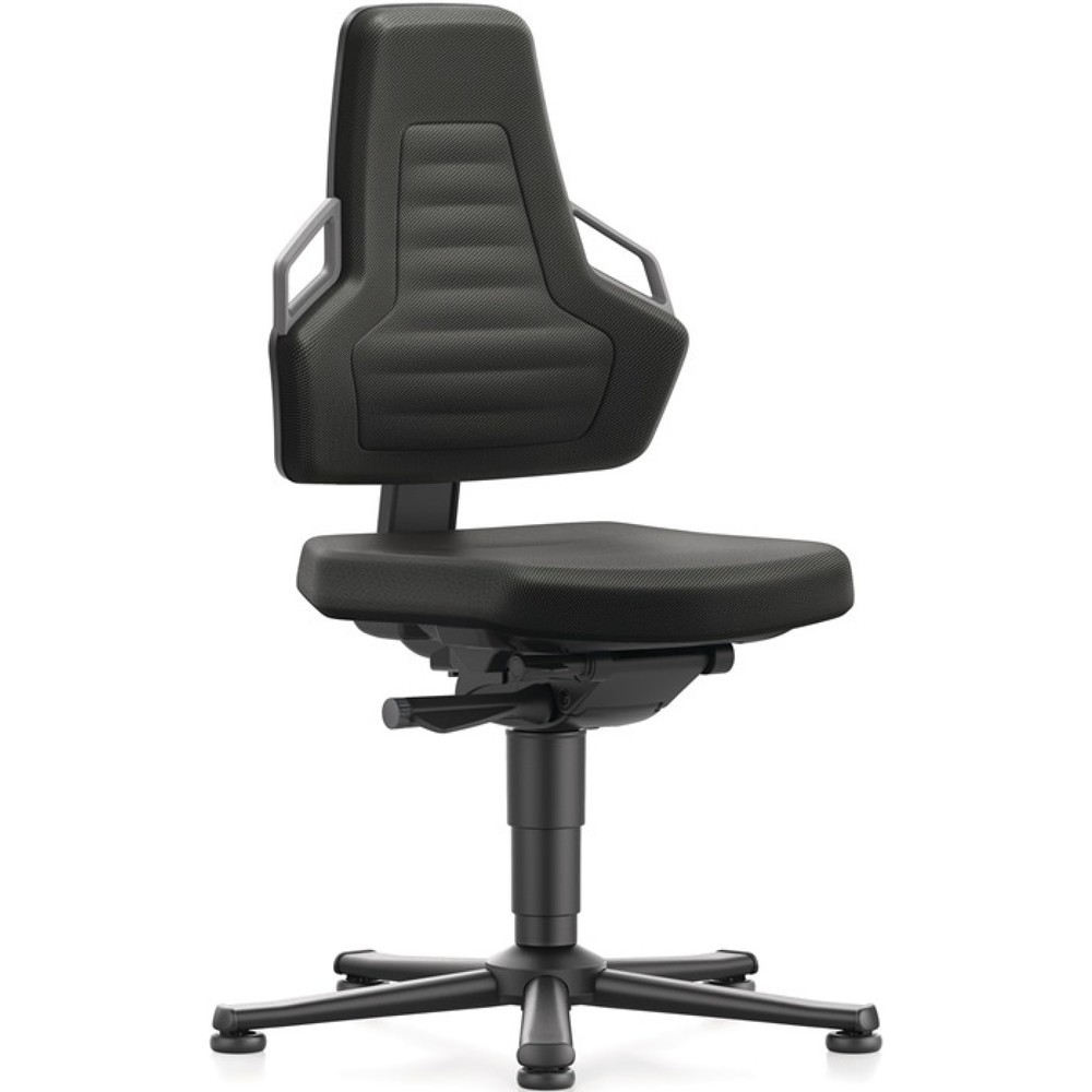 Illustration du produit: Chaise de travail pivotante bimos Nexxit, mousse intégrale noir, patins, couleur de la poignée gris 450-600 mm