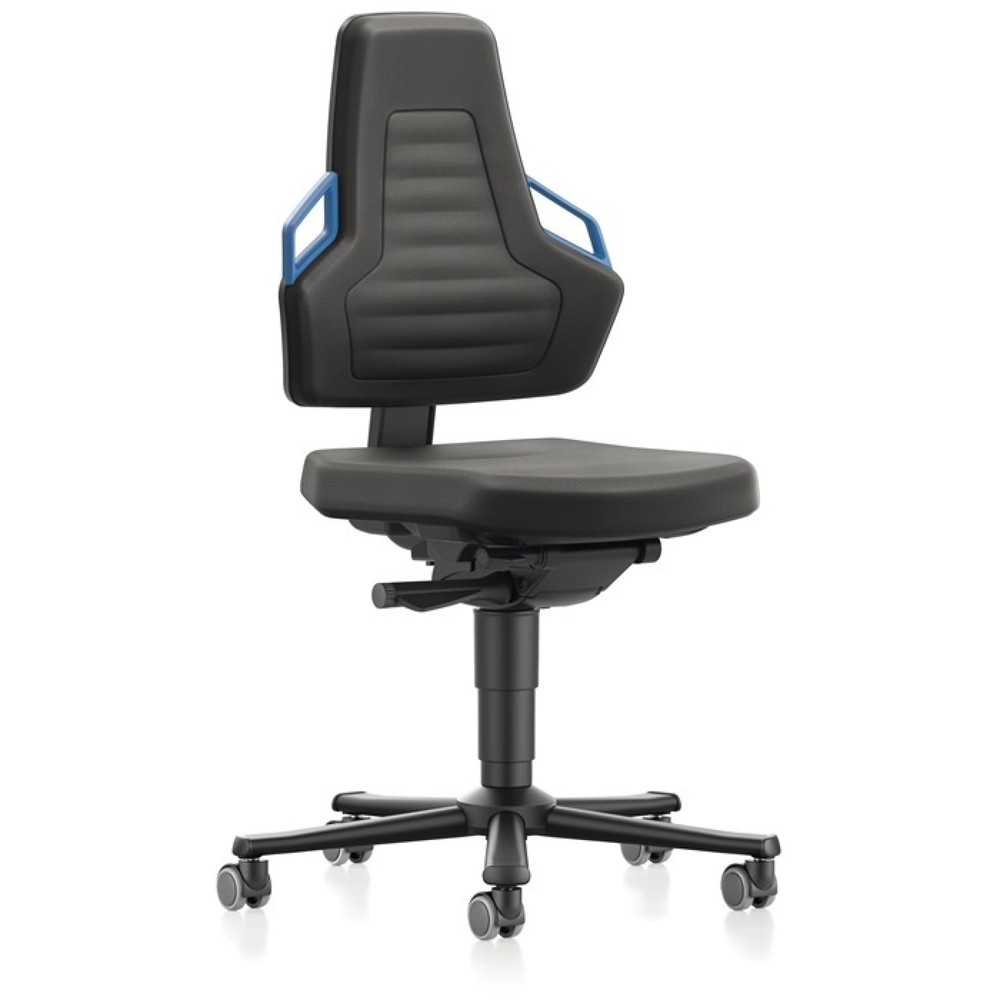 N° de l'image du produit 4 : Chaise de travail pivotante bimos Nexxit, tissu Supertec noir, roulettes, couleur de la poignée bleu 450-600 mm