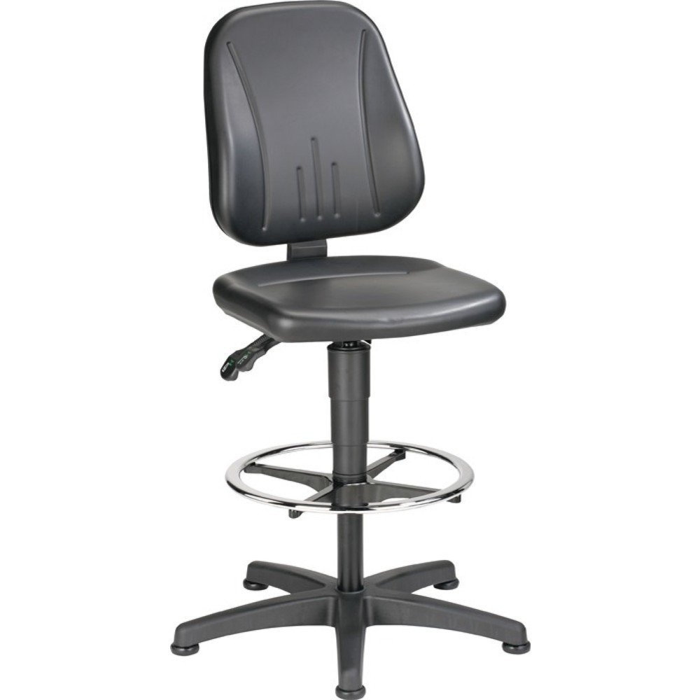 Illustration du produit: Chaise de travail pivotante bimos Unitec, rembourrage similicuir noir, patins + anneau repose-pieds, 580-850 mm