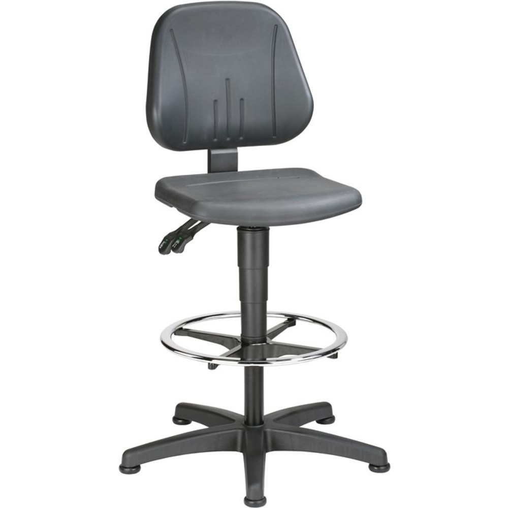 N° de l'image du produit 1 : Chaise de travail pivotante bimos Unitec, mousse intégrale noir, patins + anneau repose-pieds, 580-850 mm