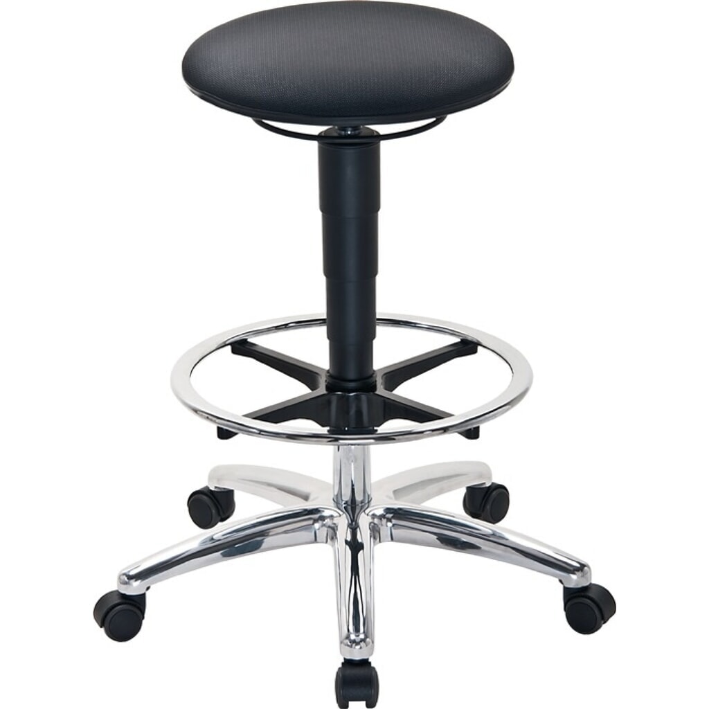 Produktabbildung: bimos Drehhocker, Supertec-Gewebe grau, Sitz-Stop-Rollen + Fußring, Sitzhöhenverstellung 510-780 mm