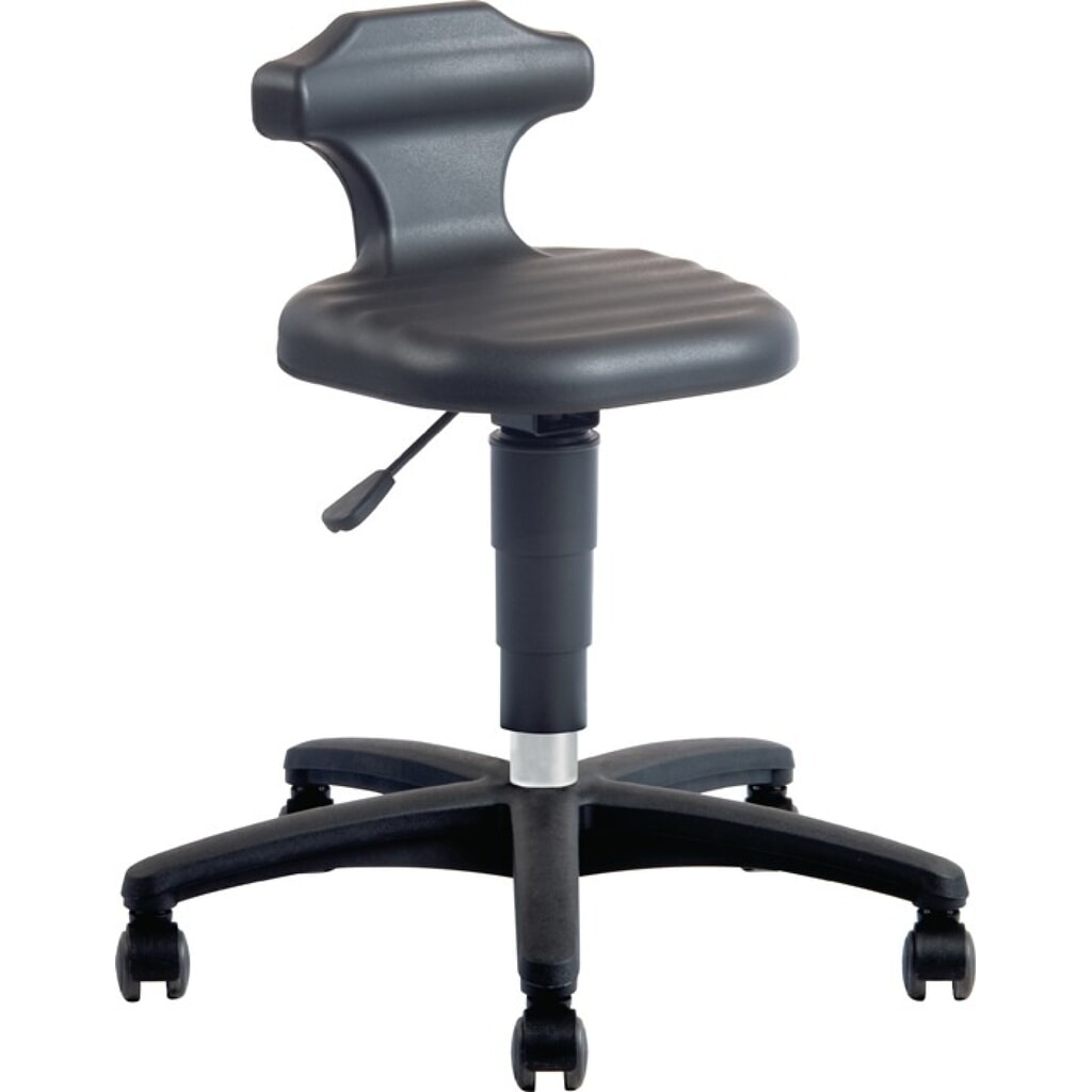 bimos Drehhocker Flex, Sitzhöhenverstellung 450-650 mm, Rollen Integralschaum schwarz, mit Rückenstütze Produktabbildung: bimos Drehhocker Flex, Sitzhöhenverstellung 450-650 mm, Rollen Integralschaum schwarz, mit Rückenstütze