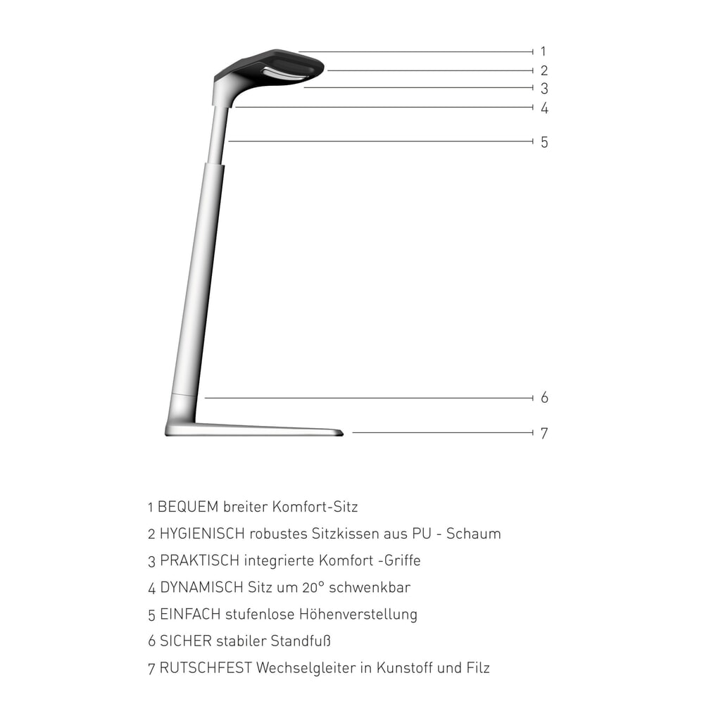 N° de l'image du produit 5 : Assis-debout bimos, hauteur d'assise réglable 620-850 mm, mousse intégrale, aluminium argenté